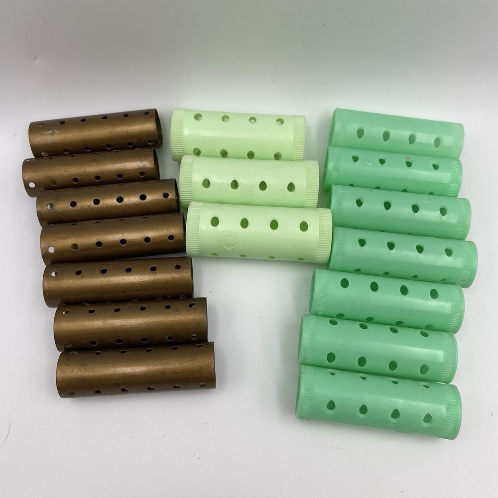 Lot of 17‎ Vintage Perm Rods Plastic Curlers Mixed Brands Wilhold Green Brown